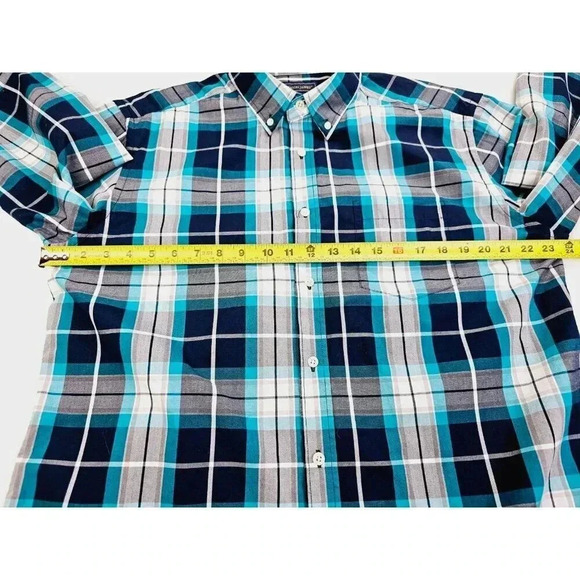 Mason James Size Large Men's White Aqua Gray Blue Check Button Down Pocket Shirt - Picture 3 of 10